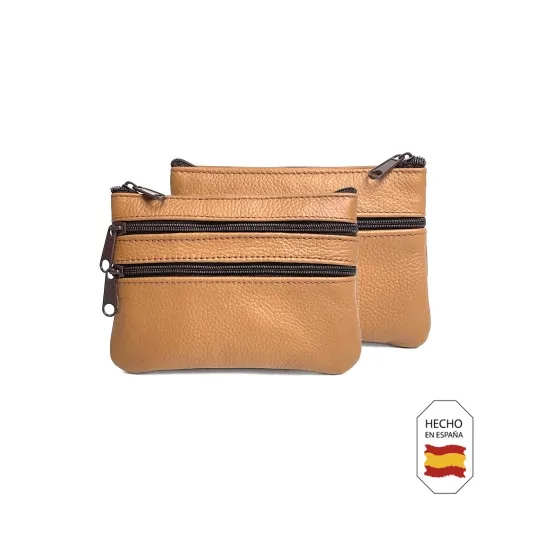 Cartera piel mediana con cuatro cremalleras