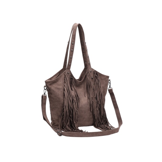 Bolso tote con flecos y bandolera
