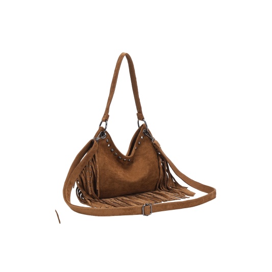 Bolso de hombro con flecos largos y ojales